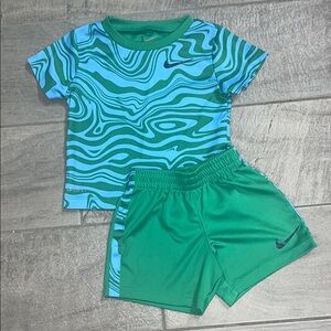 Nike Kids' Swirl Pattern Green and Blue Shorts Set, Size 18mos